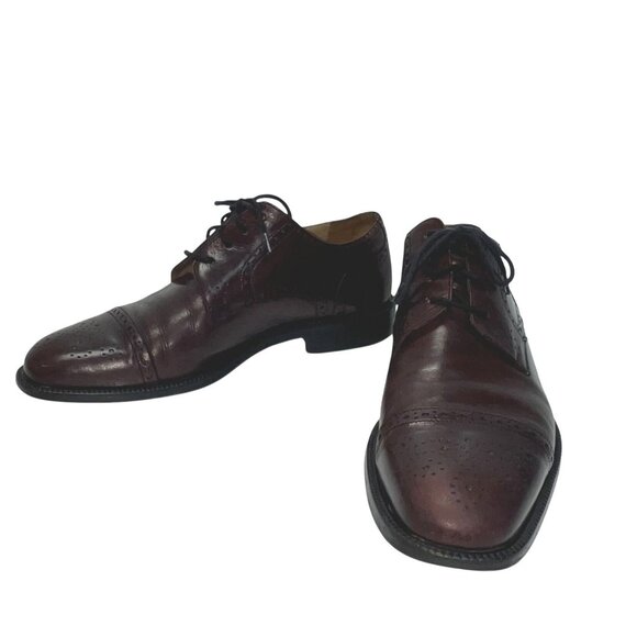 Johnston & Murphys Mens Cap-Toe Oxford Dress Shoes Sz 8.5 Burgundy Leather Italy - Picture 3 of 15